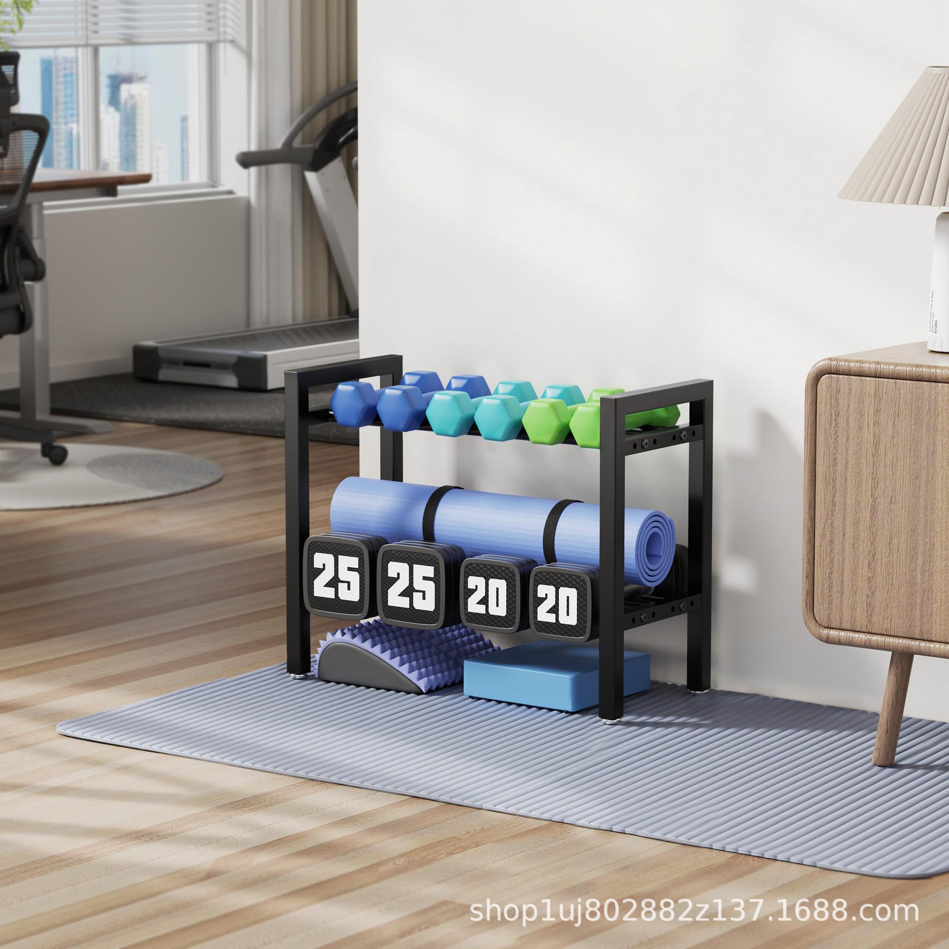 Sports Equipment Holder - Adjustable Metal Dumbbell Rack, Home Gym