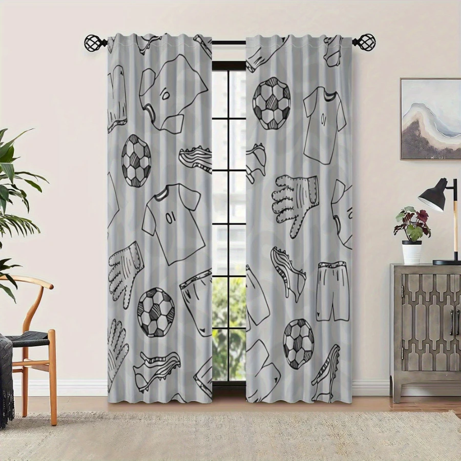 2PCS Digital Printed Curtains, - Sports Equipment In French recension och pris